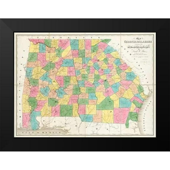 Burr, David 24x19 Black Modern Framed Museum Art Print Titled - Map of Georgia and Alabama, 1839