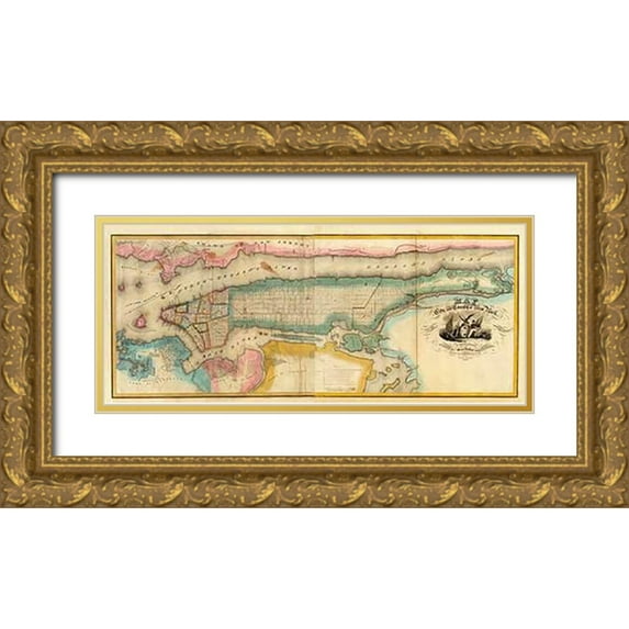 Burr, David 32x16 Gold Ornate Wood Framed with Double Matting Museum Art Print Titled - New York City and County, 1832