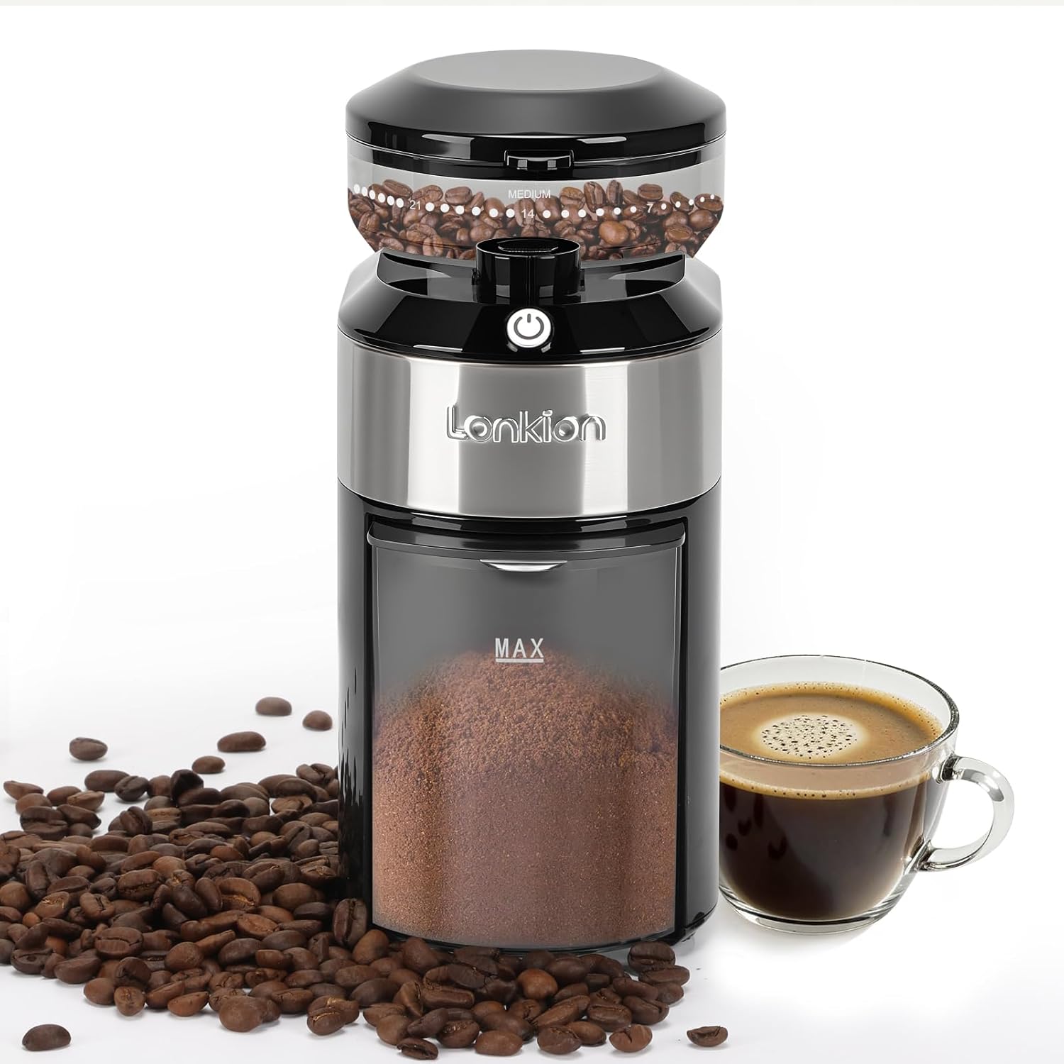Burr - Electric Coffee Bean Grinder with 28 Adjustable Grind Settings For 2-12 Cups - Adjustable s for Home Use - Easy to Use - Stainless Steel