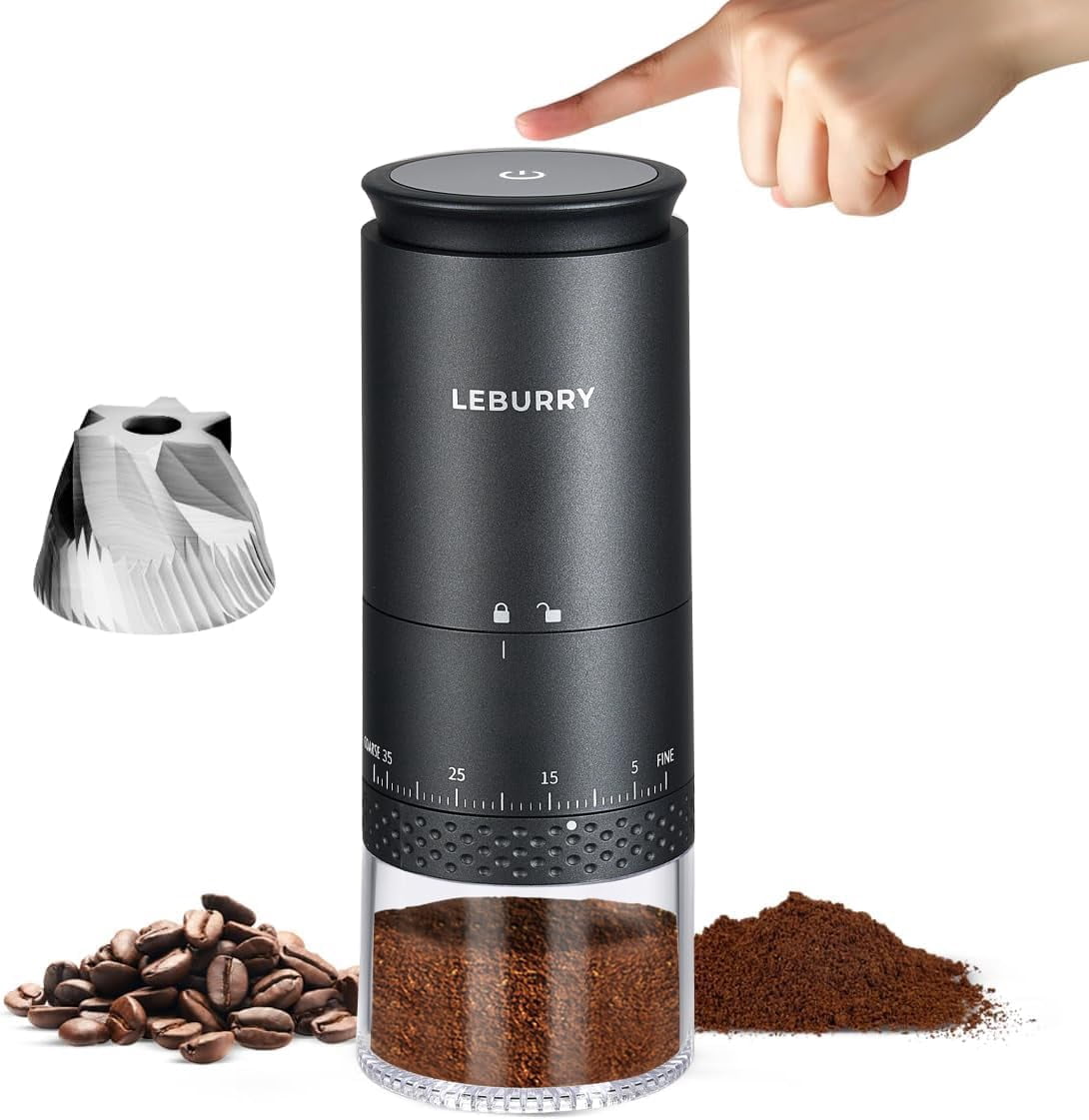 Burr - Portable Espresso Grinder with Stainless Steel Conical Mill for Travel, Camping - Cordless/Rechargeable Electric Coffee Bean Grinders with 38 Adjustable Grind Settings