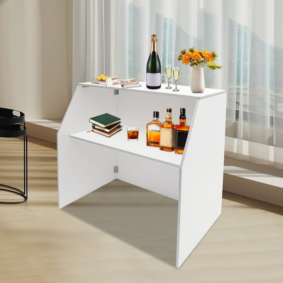Burr-free Design Foldable Bar, Modern White Portable Event Bar, Portable Bar Cabinet Space-saving Freestanding