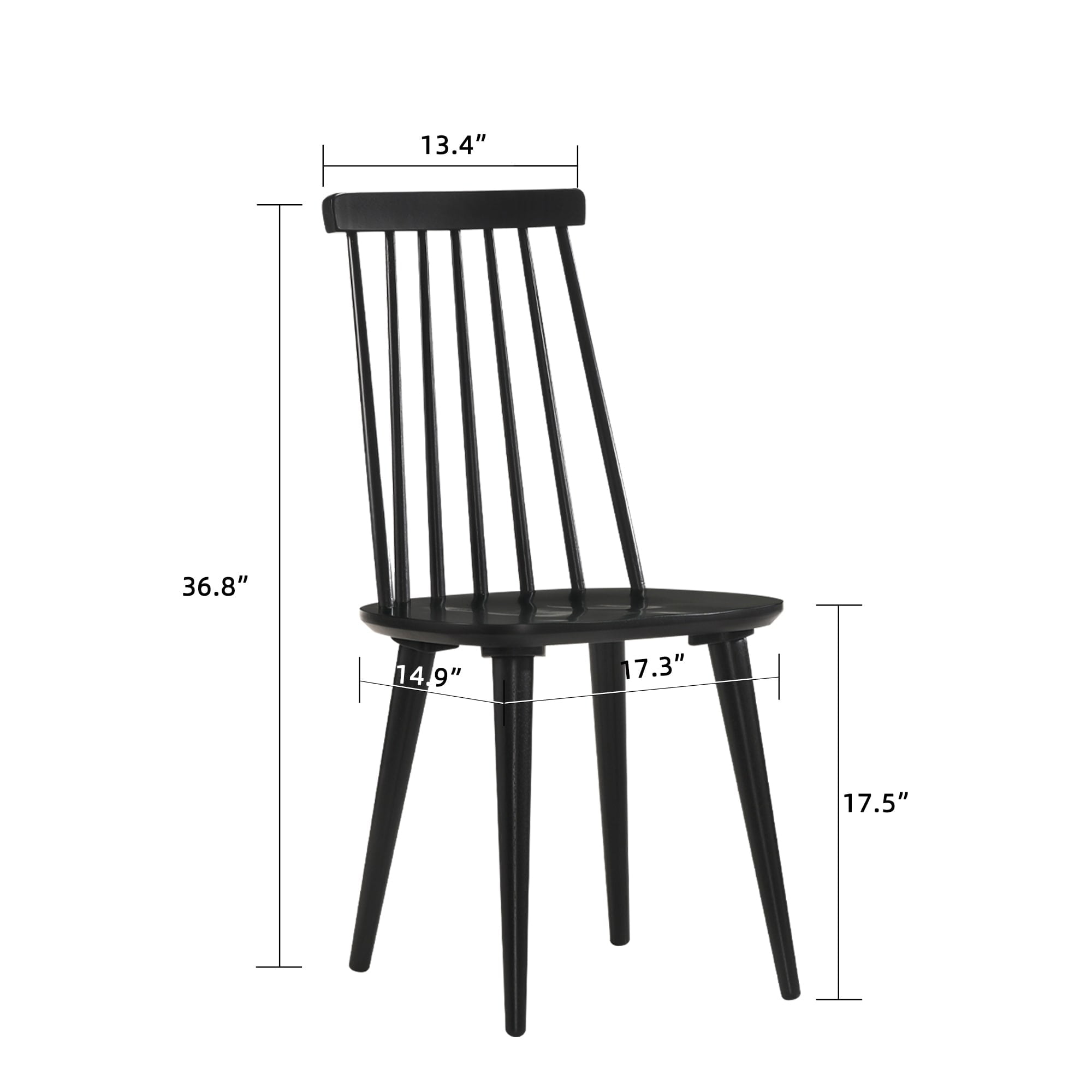 Transitional Black Rubberwood Slat Side Chair, 17"W