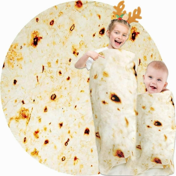 Burrito Tortilla Blanket for Adults Pets, Funny Taco Themed Fleece Wrap, Shower Gift White Elephant Party Novelty, Soft Flannel Throw 40in, White
