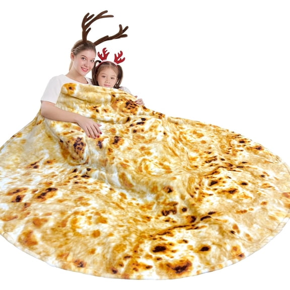 Burrito Tortilla Taco Blanket 60 inches for Adult Kids, Realistic Tortilla Throw Blanket Funny Gifts for Women Men Teen Boy Girl, Soft Flannel Food Blanket for Christmas Birthday、Valentine's Day Gift