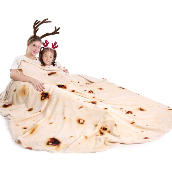Burrito Tortilla Taco Blanket 60 inches for Adult Kids, Realistic Tortilla Throw Blanket Funny Gifts for Women Men Teen Boy Girl, Soft Flannel Food Blanket for Christmas Birthday Valentine's Day Gift