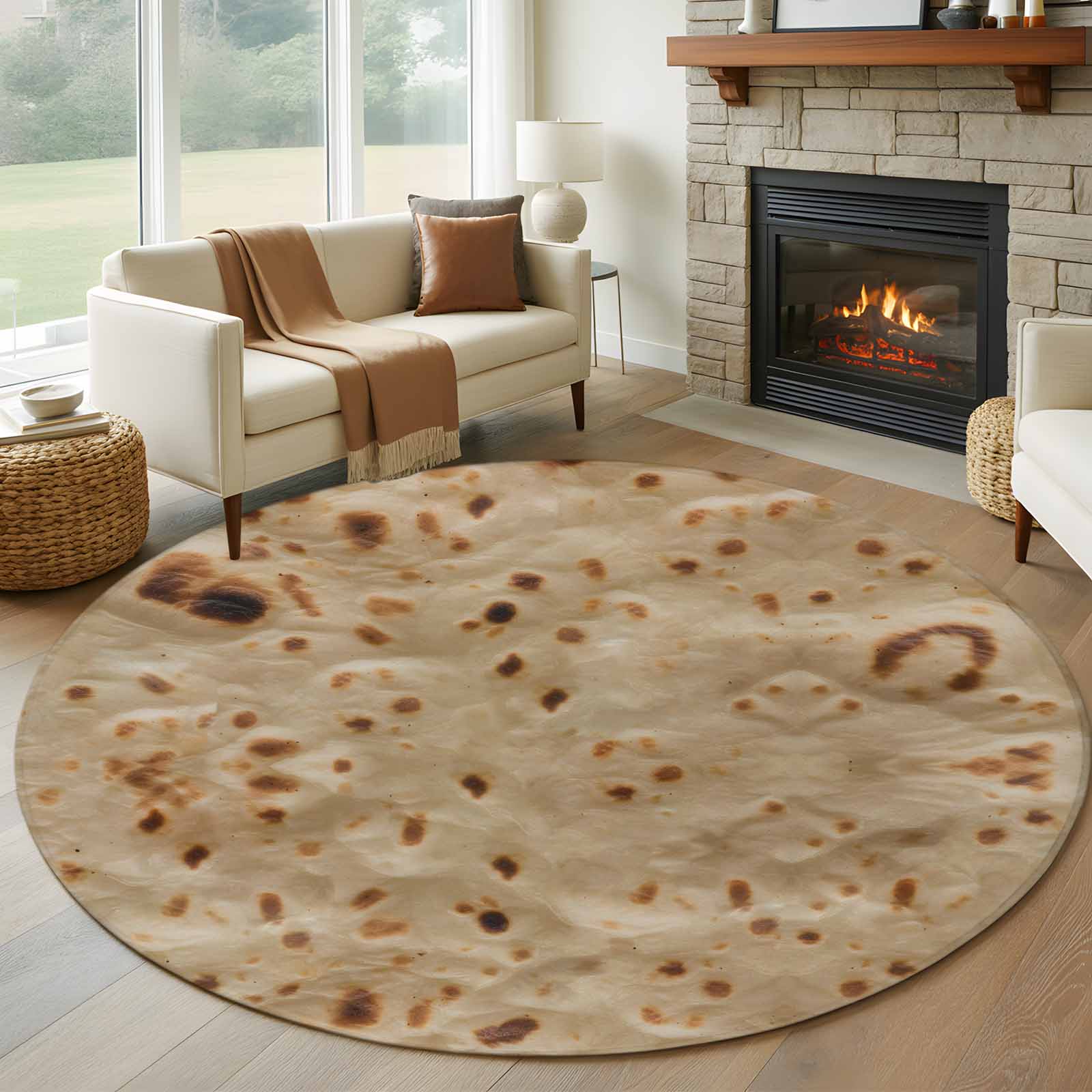 Food On Rug Burritos Food 7ft Round Rug for Living Room Conversation Area, Pancake ...