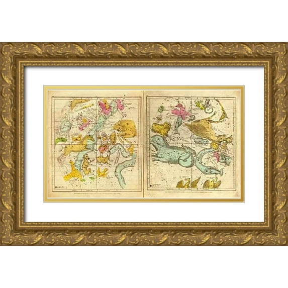 Burritt, Elijah 14x10 Gold Ornate Wood Framed with Double Matting Museum Art Print Titled - The Constellations in October - March, 1835