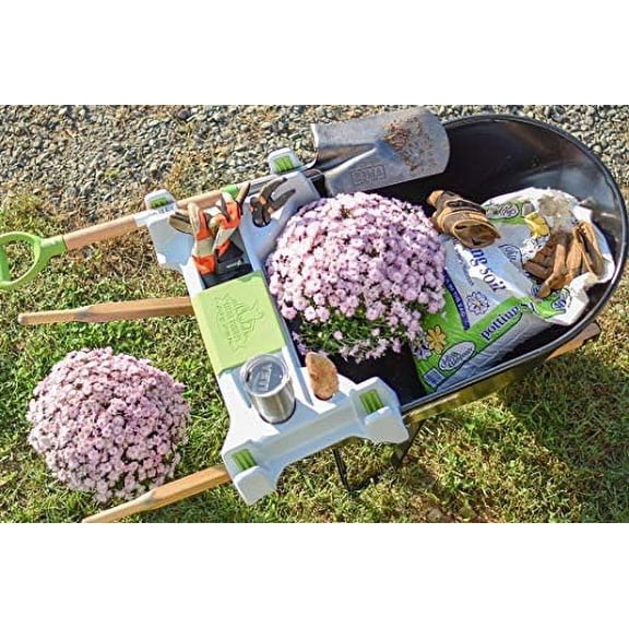 The Burro Buddy, USA Made Lawn/Garden Tray for All 4-6 cu. ft. wheelbarrows. Holds rake, Shovel, Short Handle Tools, Drinks & Water Tight Storage for Phone. Wheelbarrow not Included. Great Gift!