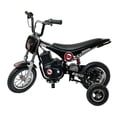 thumbnail image 1 of Burromax TT250 Electric Dirt Bike for Kids, 250w 24v 7ah, 2 Speeds, 14 Mph, Up to 150lb Rider, Off-Road Electric Mini Bike (Black with Training Wheels), 1 of 8