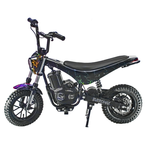 Burromax TT350R, 350w 24v Lithium Ion, 2 Speeds, 17 mph, up to 180lb Rider, Electric Mini Bike (Rainbow Lightning)