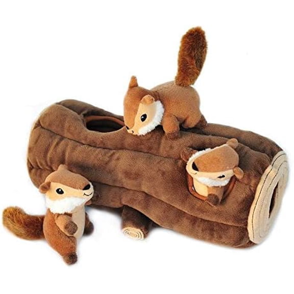 Burrow- Interactive Dog & Puppy Toys for Boredom, Stimulating Pet Products to Keep them Busy, Hide & Seek Plush Dog Puzzles, Squeaky Toy for Enrichment, For Small & Medium Dogs- Chipmunk Log