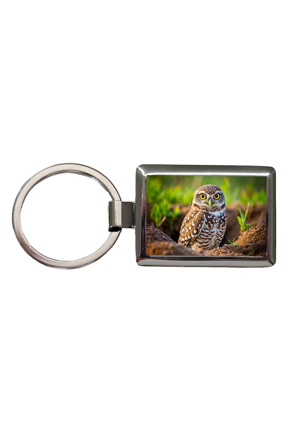 Burrowing Owl Raptor Bird Of Prey Metal Rectangle Keychain