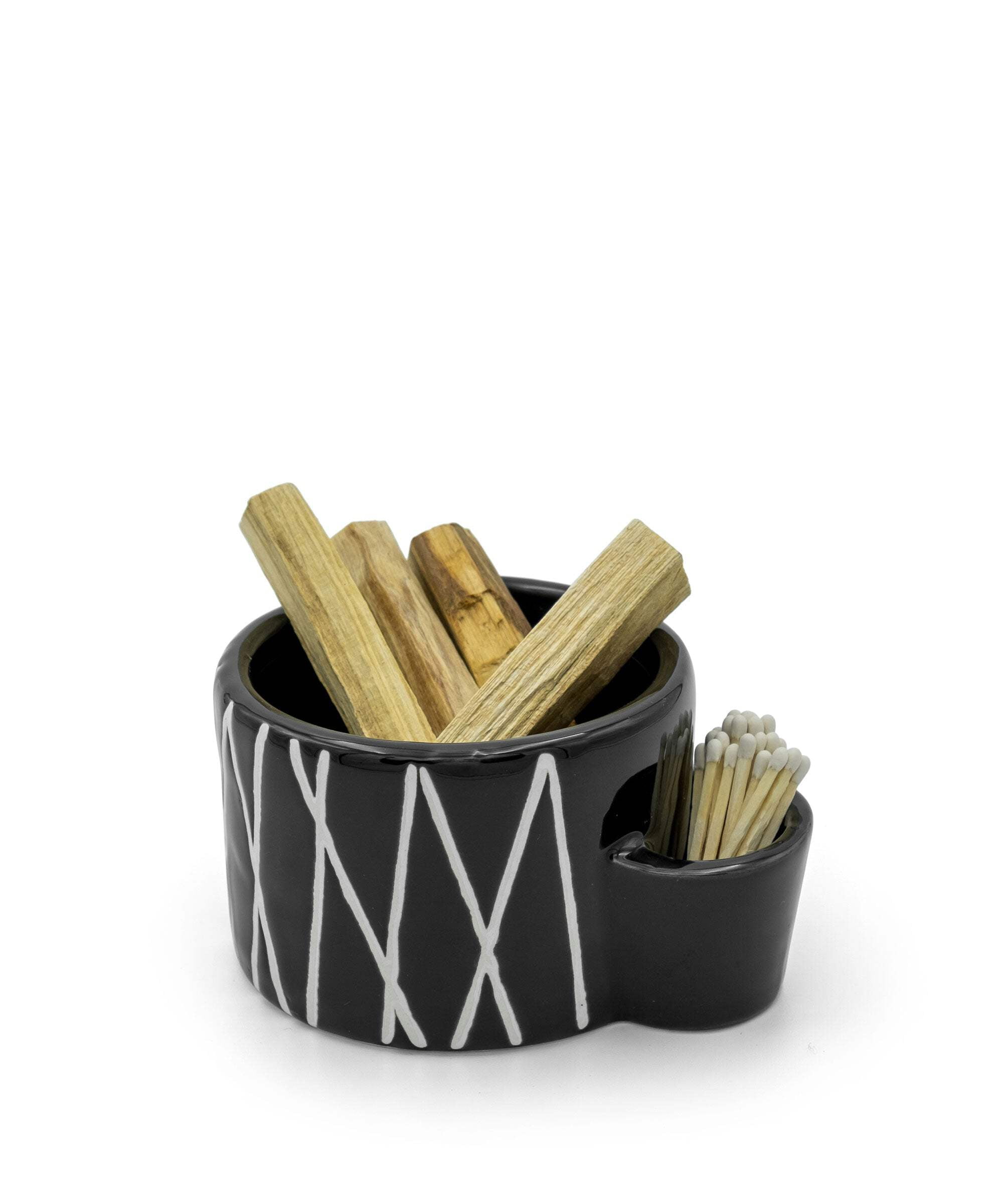 Onyx Black Ceramic Bowl with Match Holder