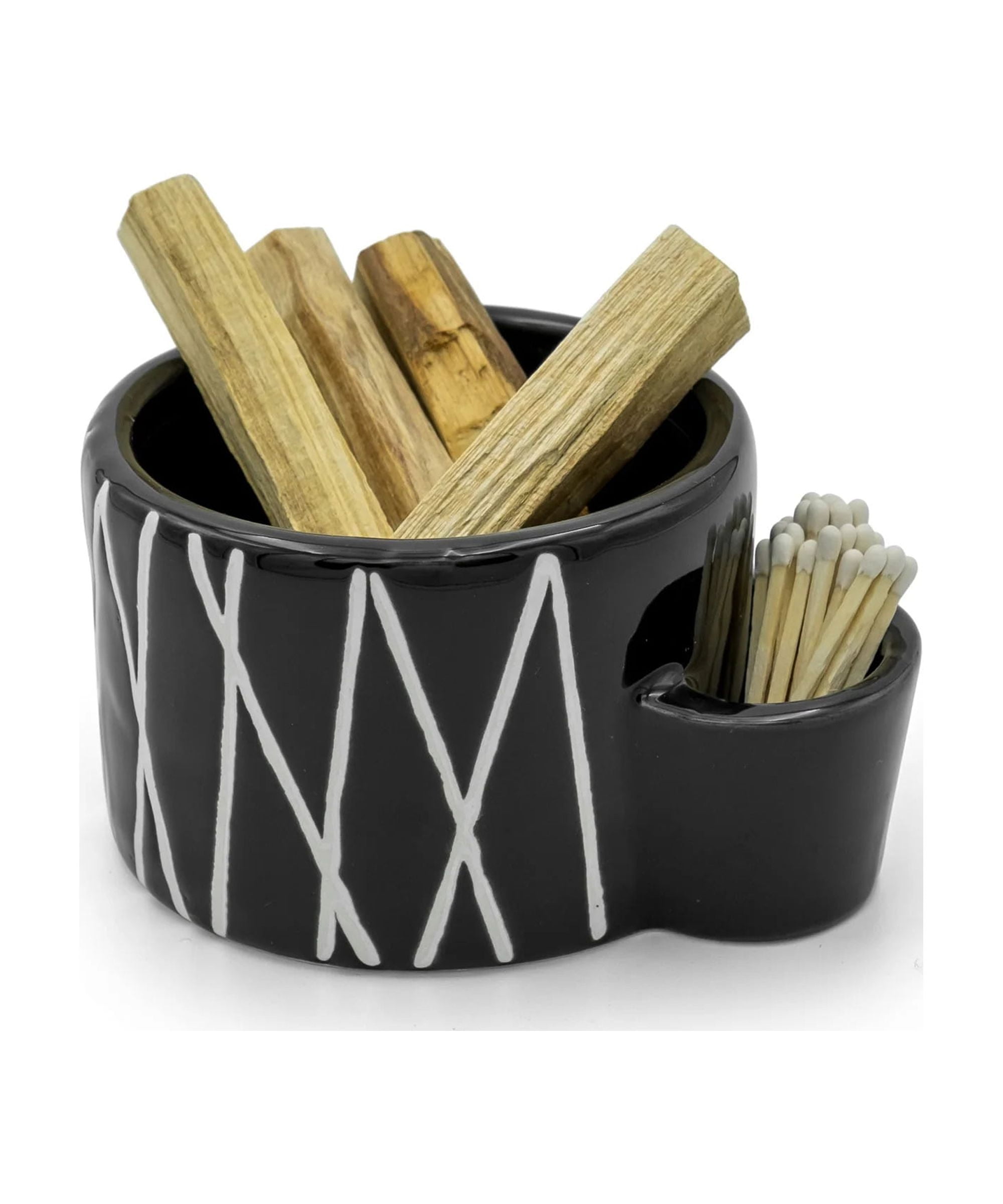Onyx Black Ceramic Bowl with Match Holder