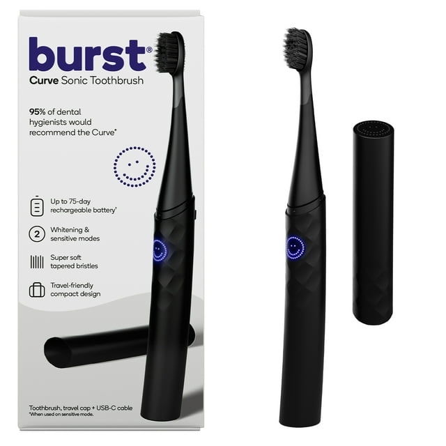 Burst Curve Sonic Toothbrush, Rechargeable Electric Toothbrush, Built-in Timer, Black