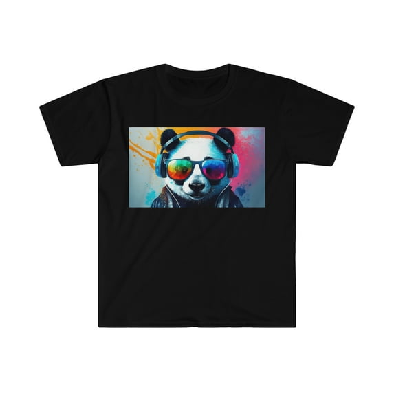 Burst Of Color Panda With Head Phones Graphic Unisex Soft-style T-Shirt