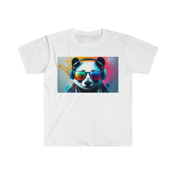 Burst Of Color Panda With Head Phones Graphic Unisex Soft-style T-Shirt