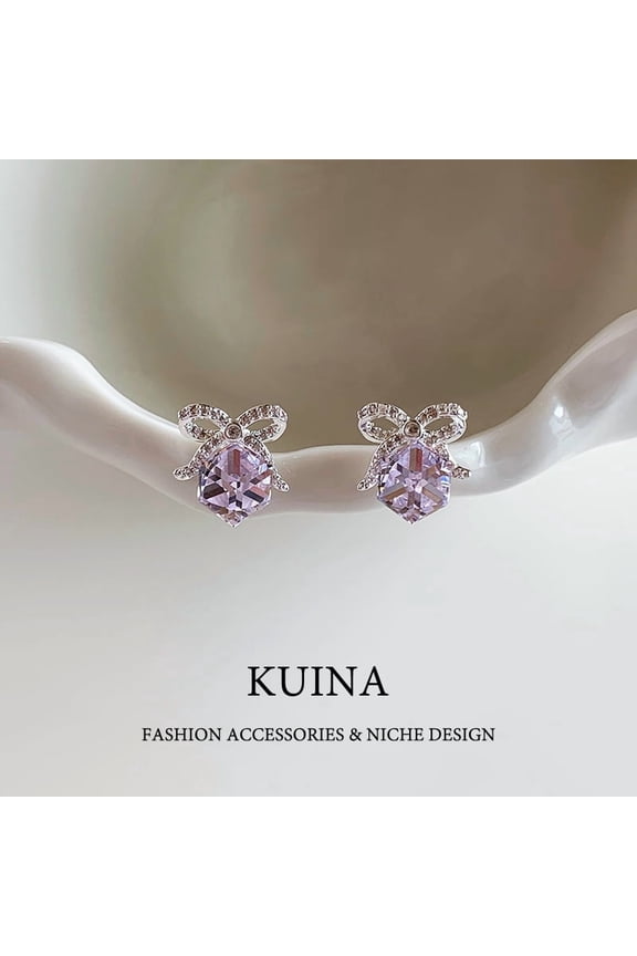 Burst flash purple bow zirconia earrings sterling silver needle earrings new explosive models senior sense of niche earrings female