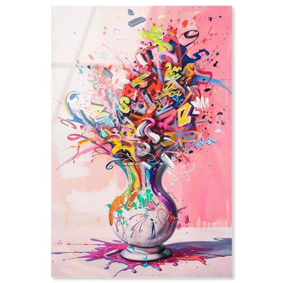 Burst of Color Vase High-Gloss Frameless Acrylic Glass Wall Art Graffiti Pop Art by Art Remedy, Ready to Hang, 10 x 15