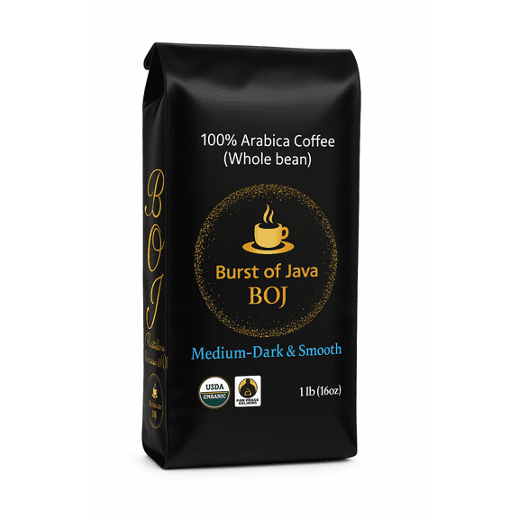 Burst of Java Medium-Dark Roast, Organic & Fair Trade, Whole Bean Coffee, 16 oz