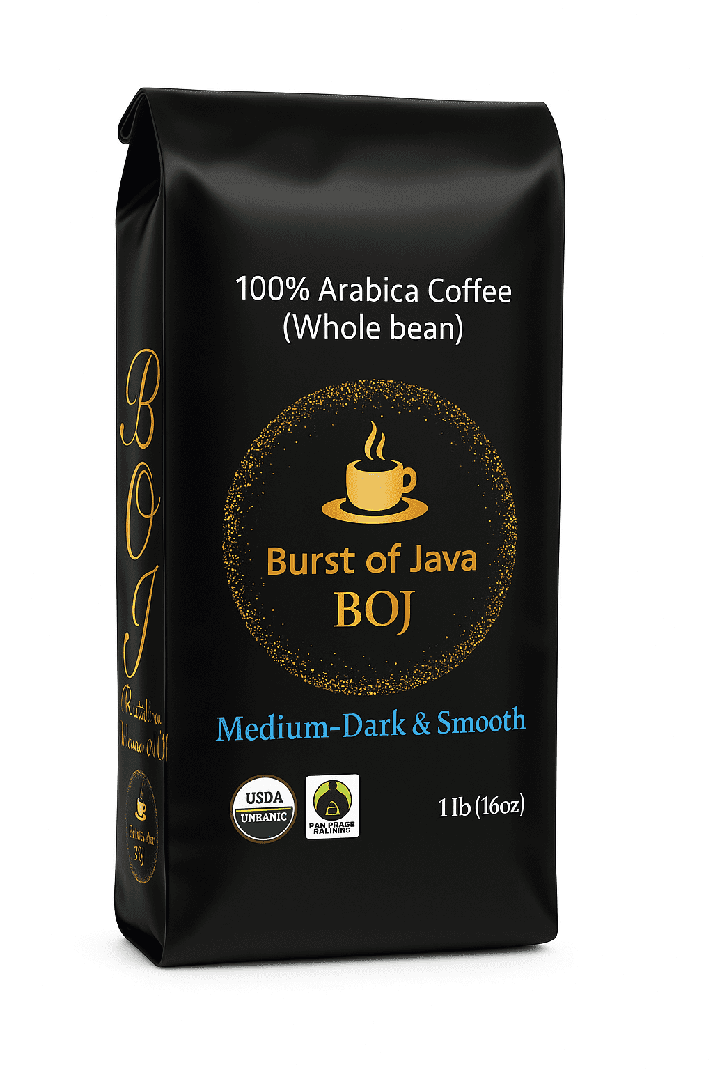Organic Whole Bean Coffee Medium Dark Roast | USDA Certified Fair Trade 100% Arabica | Small Batch Roasted Low Acid | Burst of Java 16 oz