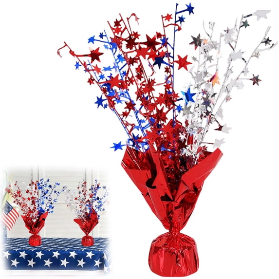 Bursting Star Metallic Foil Spray Centerpiece, Metallic 4th of July Patriotic Decor, Starburst Table Decor, Freestanding Independence Day Party Decoration for Home and Holiday Celebrations