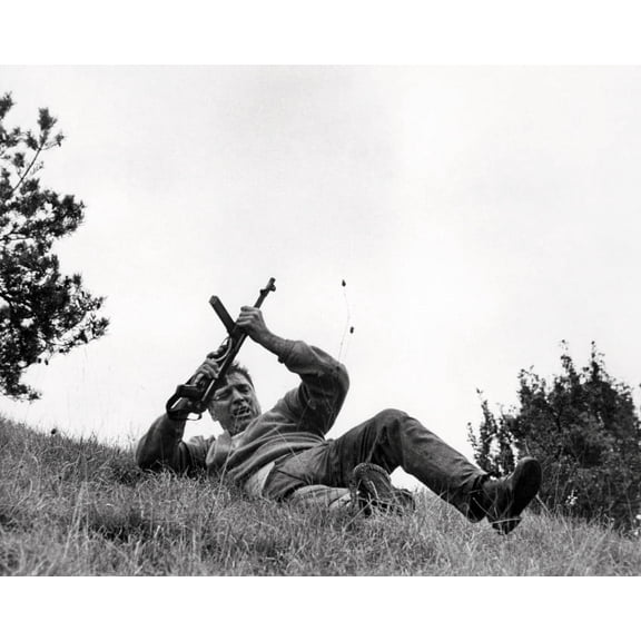 Burt Lancaster 24X36 Classic Hollywood Poster Holding Machine Gun Sliding Down Hill From The Train