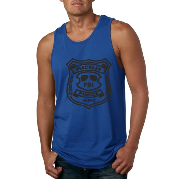 Burt Macklin Parks and Recreation Pop Male Graphic Tank Top, Royal, Large