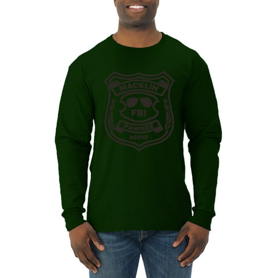 Burt Macklin Parks and Recreation Pop Male Long Sleeve Shirt, Forest Green, Large