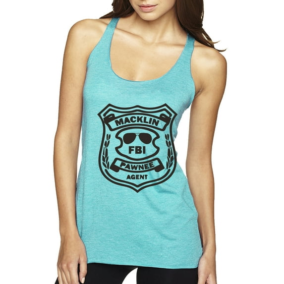 Burt Macklin Parks and Recreation Pop Tri-Blend Racerback Tank Top, Tahiti Blue, Small