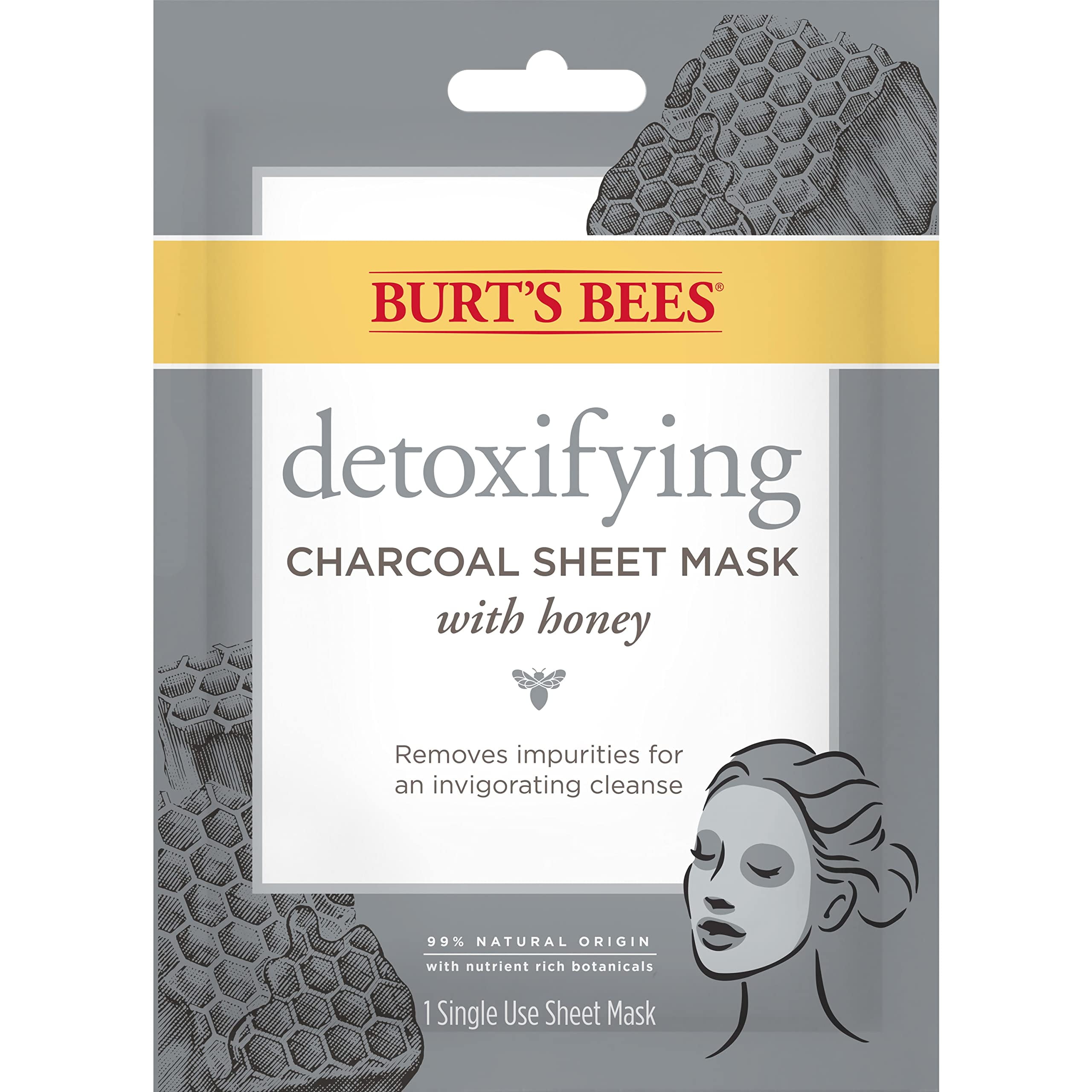 Burt,S Bees Face Masks, Detoxifying Charcoal Facial Skin Care, 100% Natural, Single Use (6 Count)