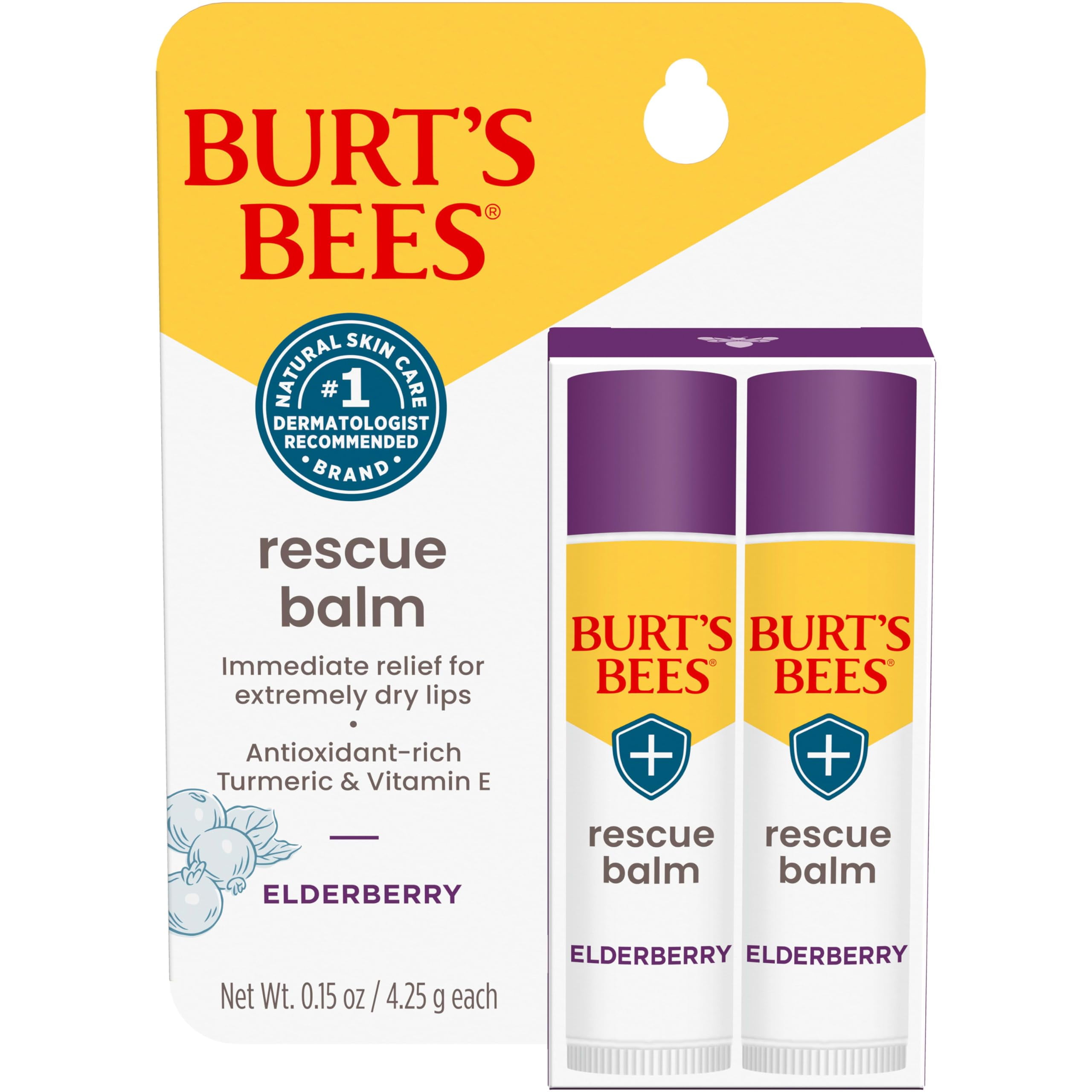 Burt,S Bees Rescue Balm Elderberry Lip Balm, With AntioxidantRich