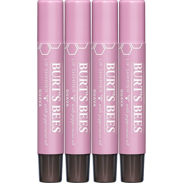 Burt,S Bees Shimmer Lip Tint Valentines Day Gifts Set, Tinted Lip Balm Stick, Moisturizing For All Day Hydration With Natural Glowy Pigmented Finish & Buildable Color, Guava (4-Pack)