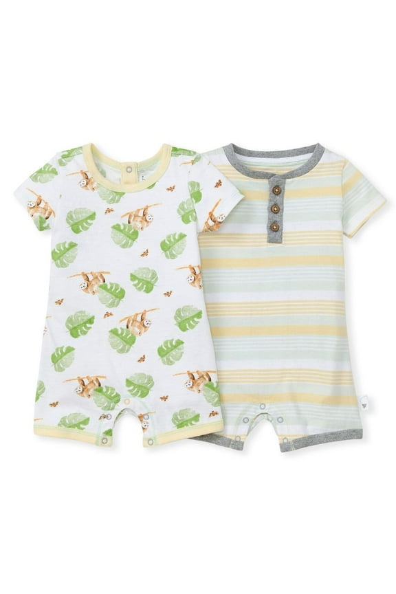 Burt's Bee Baby Sloth Sanctuary Organic Baby Romper 2 Pack Size 0-3 Months | Cotton