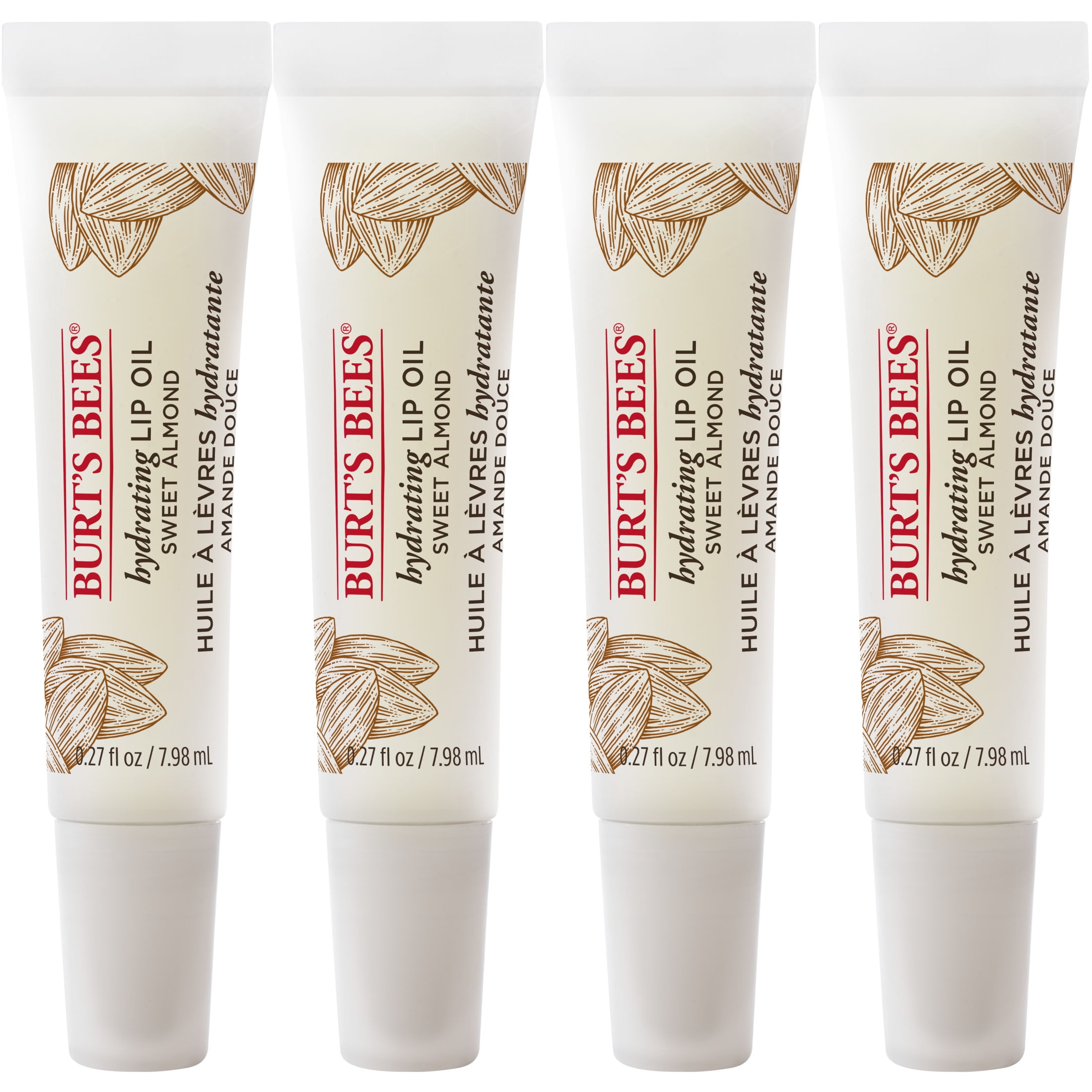 Burt's Bees 100% Natural Hydrating Lip Oil with Sweet Almond Oil, 1 Tube, Pack of 4