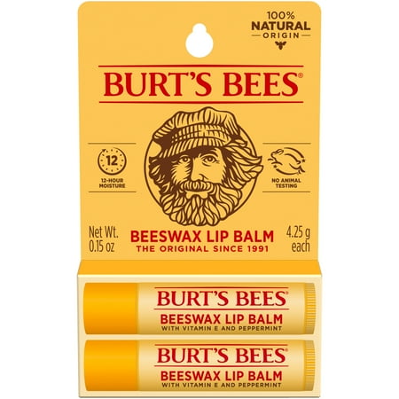 Burt's Bees 100% Natural Moisturizing Lip Balm with Beeswax, 2 Tubes