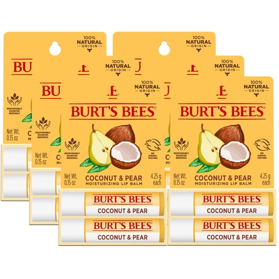 Burt's Bees 100% Natural Origin Moisturizing Lip Balm, Coconut and Pear with Beeswax and Fruit Extracts, Pack of 6