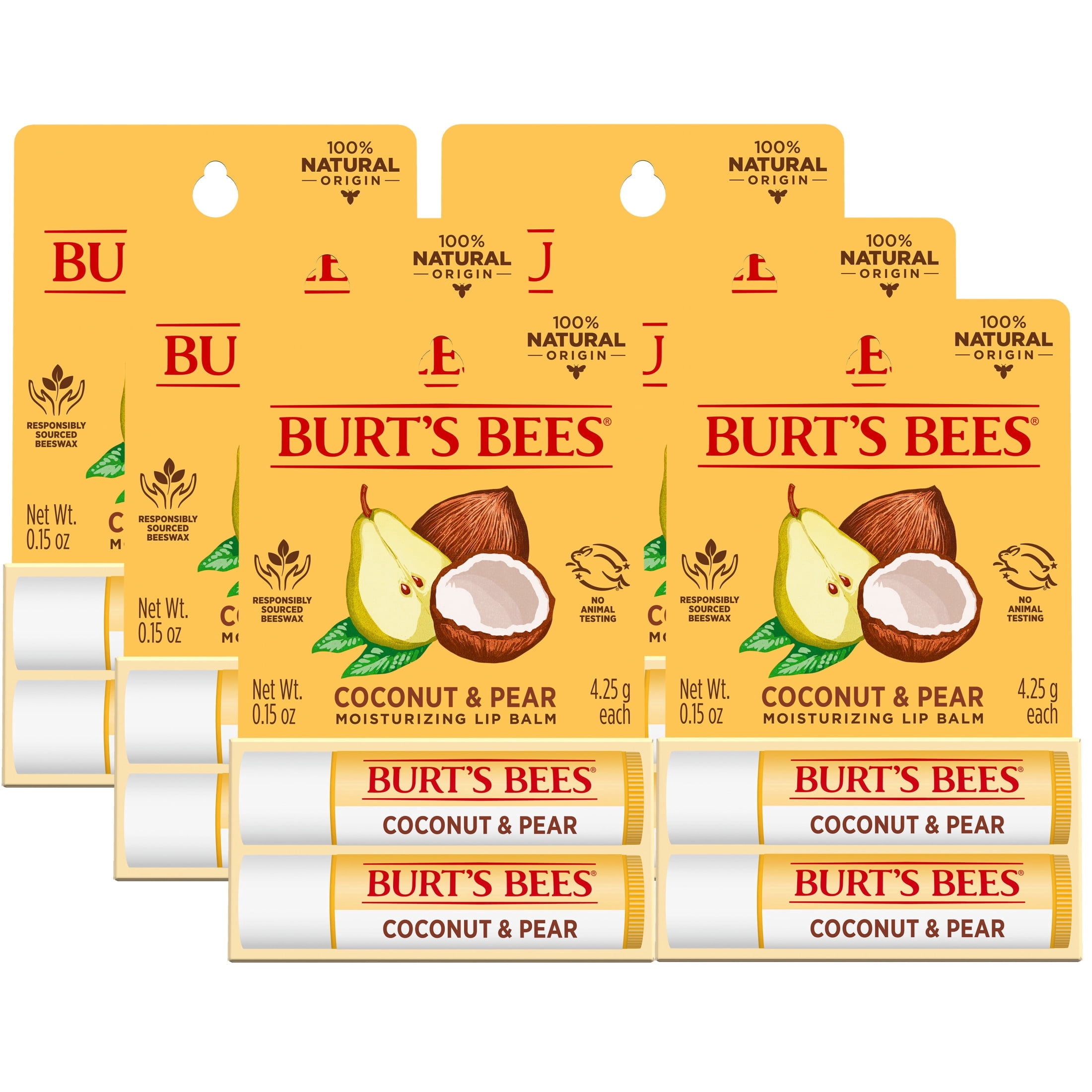 Burt's Bees Coconut and Pear Moisturizing Lip Balm, 100% Natural Origin, 6 Tubes, 0.15 oz