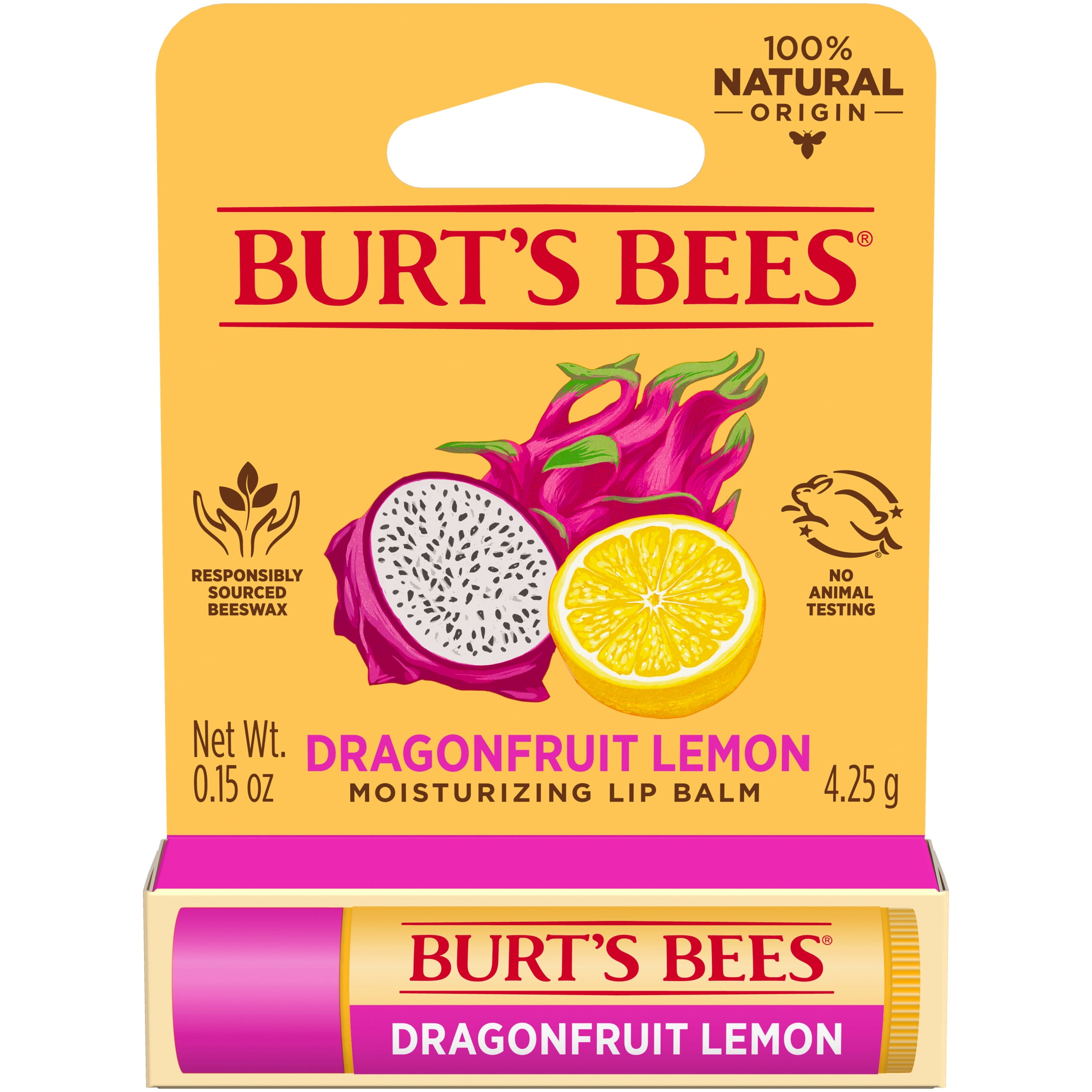 Burt's Bees 100% Natural Moisturizing Lip Balm, Dragonfruit Lemon, 1 Count  