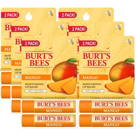Burt's Bees 100% Natural Origin Moisturizing Lip Balm, Mango, 2 Count, Pack of 6