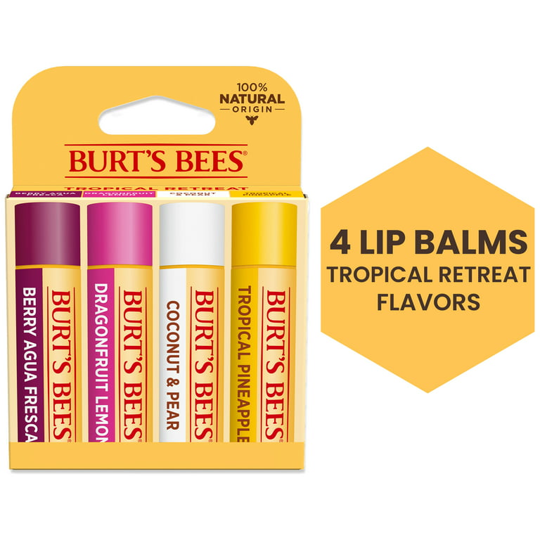 Burt's Bees 100% Natural Moisturizing Lip Balm, Tropical Variety Pack, 4  Count 