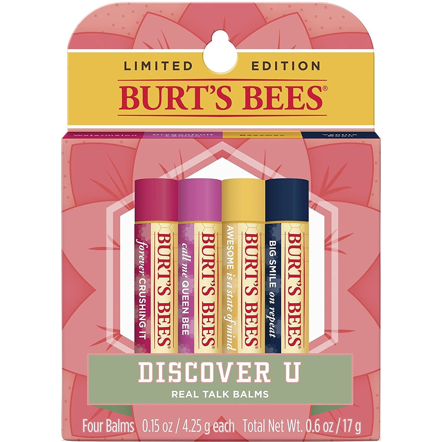 Burt's Bees 100 Natural Moisturizing Lip Balm, Watermelon, Dragonfruit