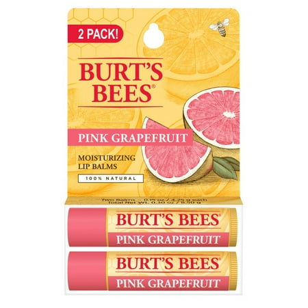Burt's Bees 100% Natural Moisturizing LipBalm, Pink Grapefruit, 2 Ct