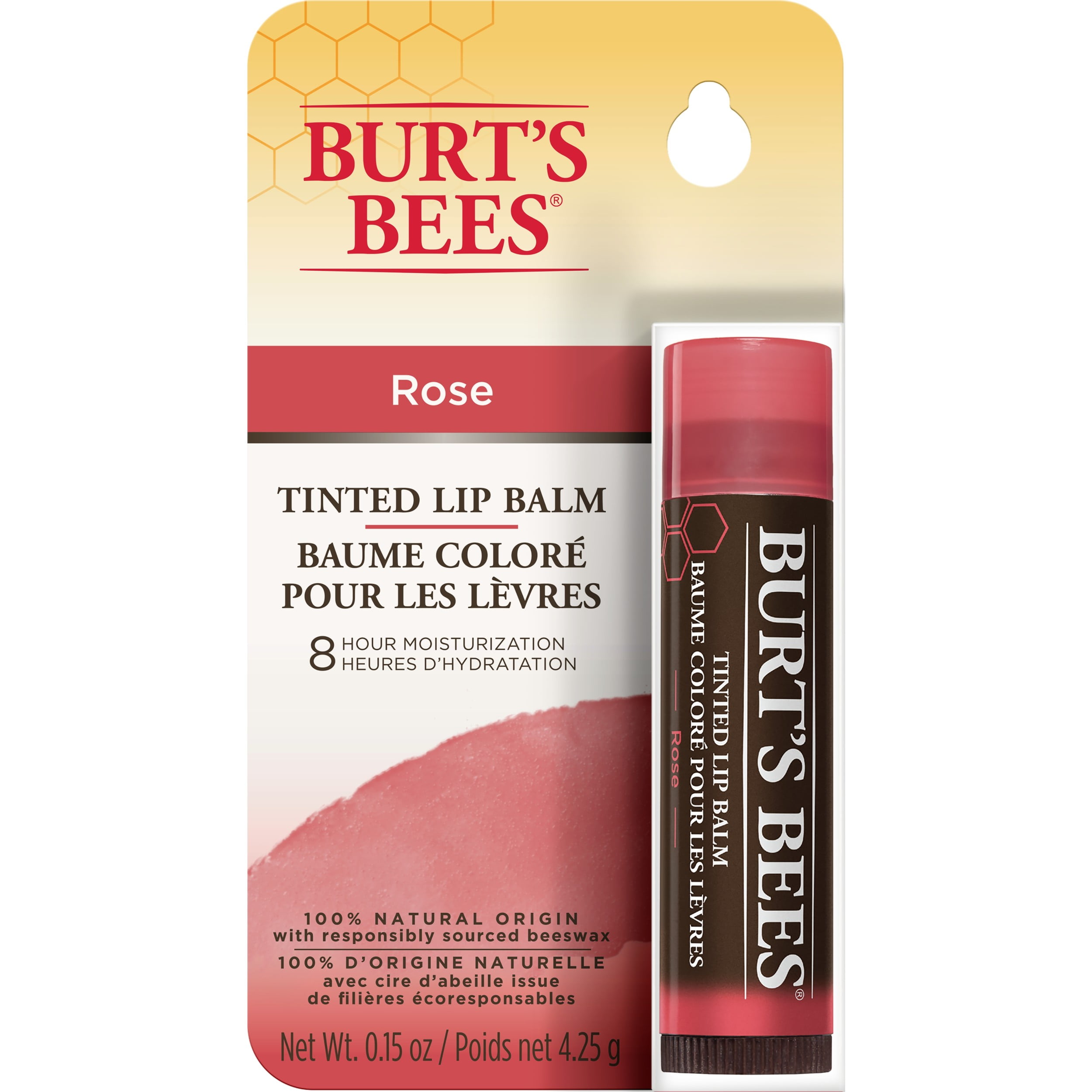 Bees 100% Moisturizing Tinted Lip Balm with Shea Butter, Rose, 1 Tube - Walmart.com