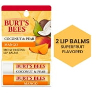 Burts Bees Mango and Coconut and Pear Lip Balm Pack, Natural Origin Lip Care, 2 Tubes, 0.15 oz.