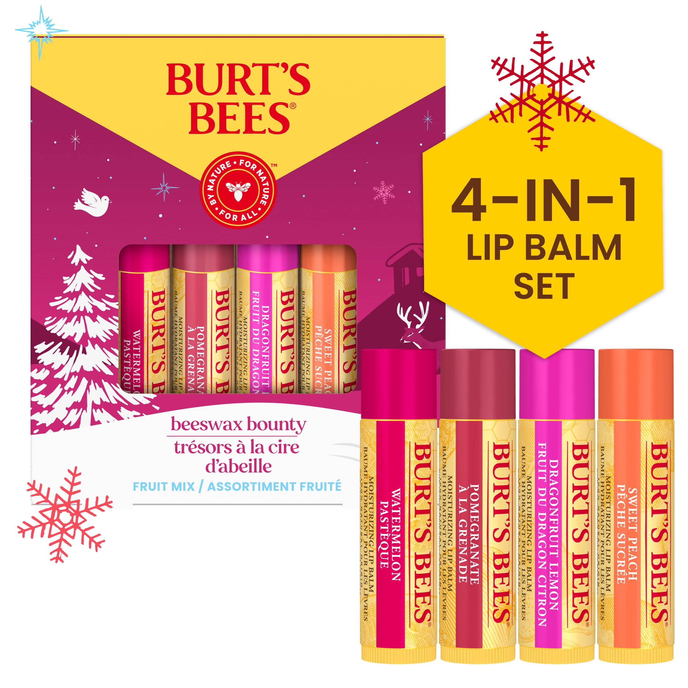 Burt's Bees 100% Natural Origin Moisturizing Lip Balm, Fruit Mix, 4 Tubes