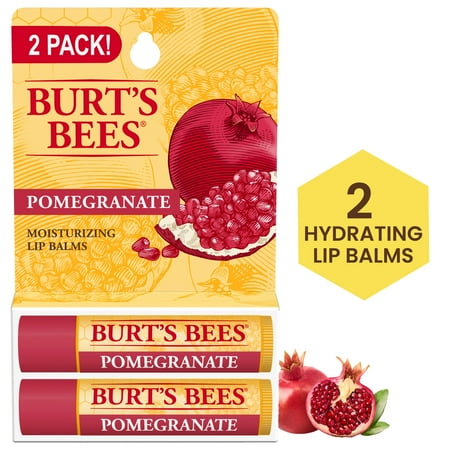 Burt's Bees Pomegranate Lip Balm, Natural Origin Lip Care, 2 Tubes, 0.15 oz.