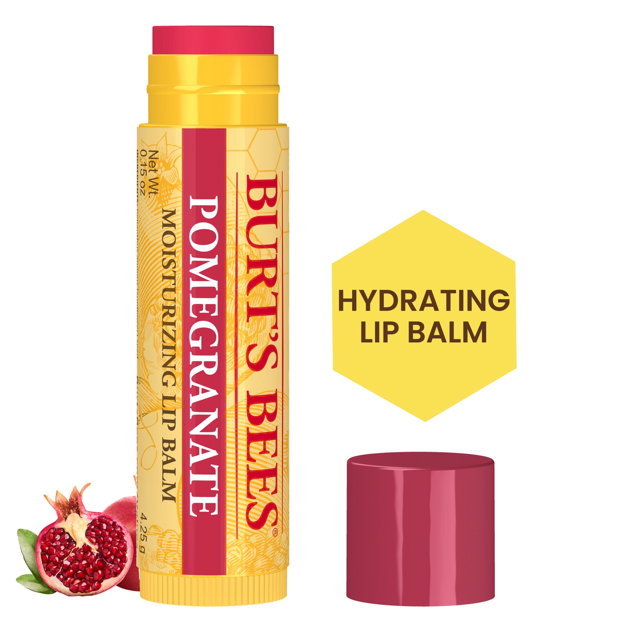 Burt's Bees Pomegranate Lip Balm, Natural Origin Lip Care, 1 Tube, 0.15 oz.