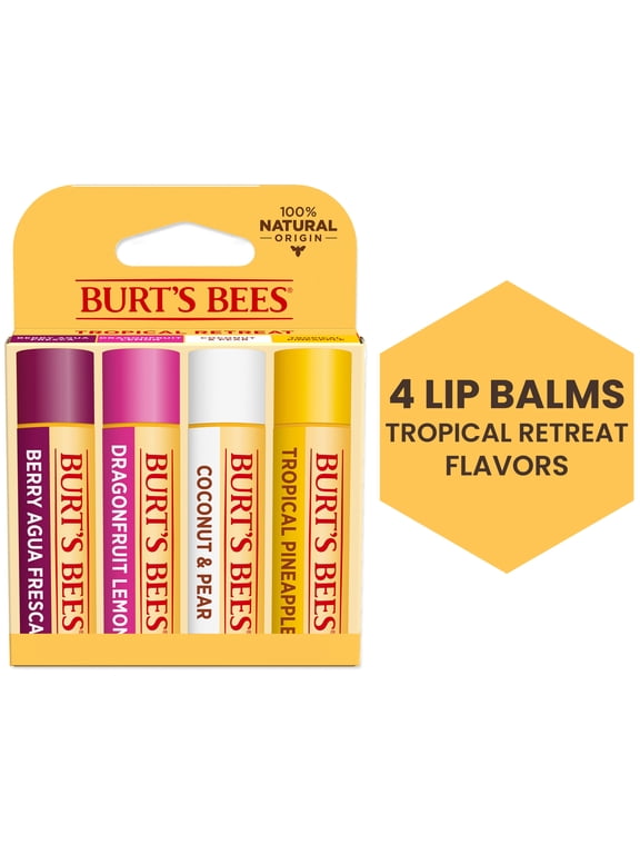 100% Natural Origin Moisturizing Lip Balm, Tropical Variety Pack, 4 Tubes
