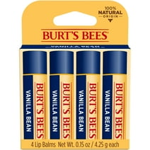 Burt's Bees 100% Natural Origin Moisturizing Lip Balm, Vanilla Bean, 4 Tube in Blister Box